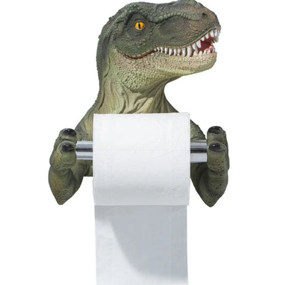Resin Dinosaur Tissue Holder with Lever-Style Dispenser and Hanging Trough for Bathroom Organization