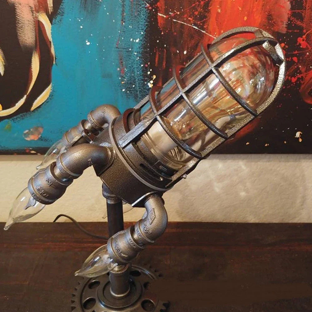 Retro Steampunk Rocket Night Light with a sleek, captivating design that adds vintage-inspired charm to any room