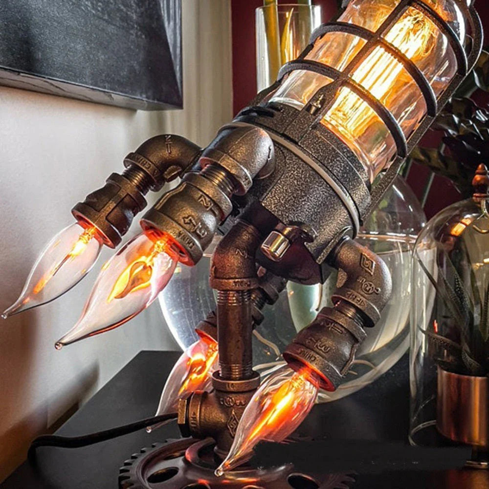 Retro Steampunk Rocket Night Light with a sleek, captivating design that adds vintage-inspired charm to any room