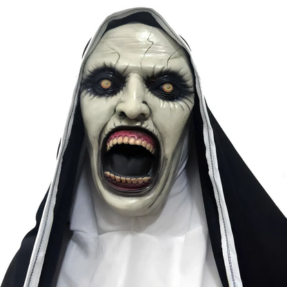 Halloween scary nun mask plastic construction with detailed facial features