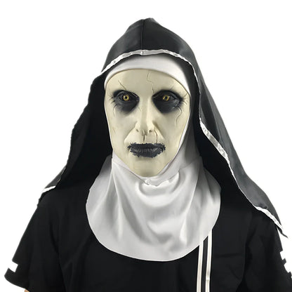 Halloween scary nun mask plastic construction with detailed facial features