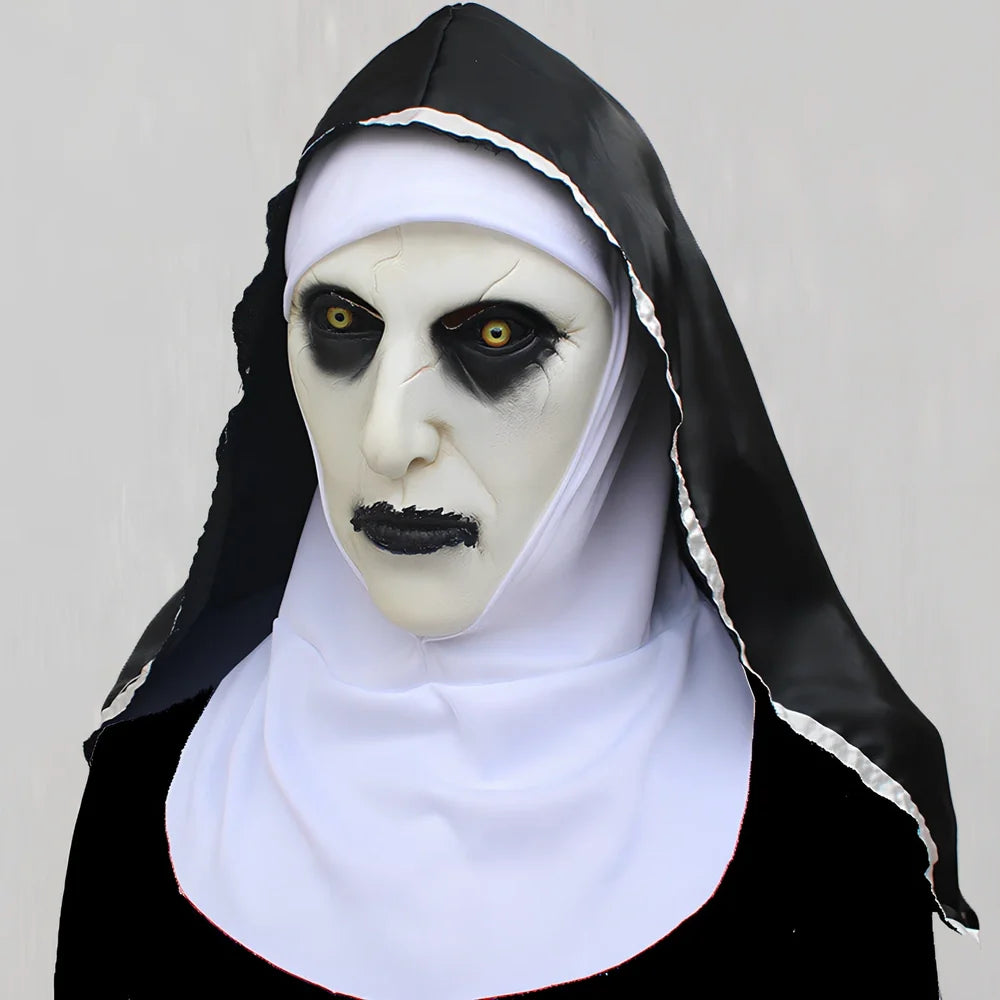 Halloween scary nun mask plastic construction with detailed facial features