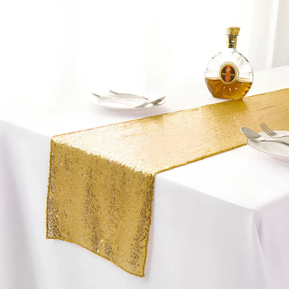 Polyester table runner with Gypsophila embroidery and sequin detailing in beige colour on wooden table