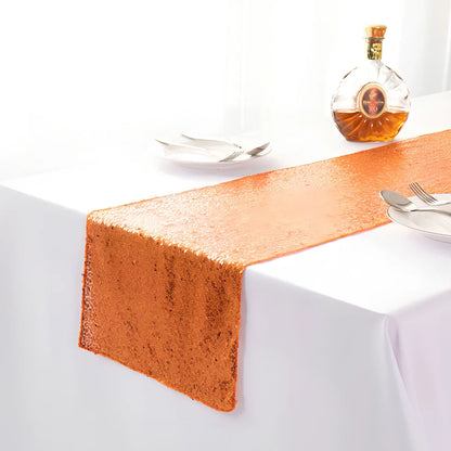 Polyester table runner with Gypsophila embroidery and sequin detailing in beige colour on wooden table