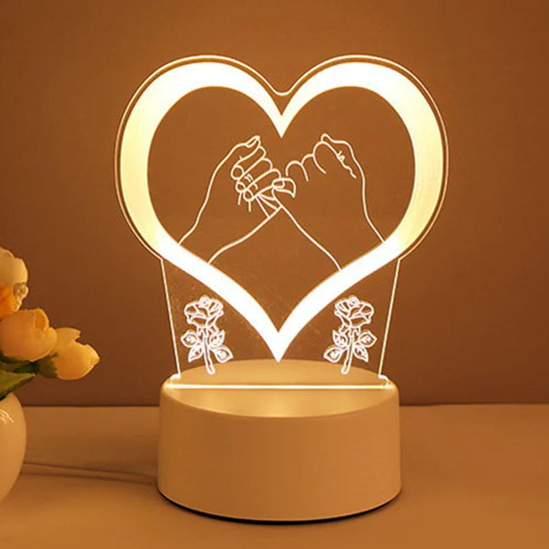 3D Acrylic USB LED Night Light with customizable neon designs for home decor