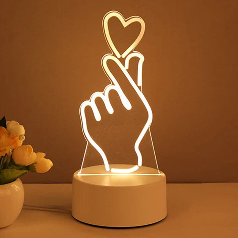 3D Acrylic USB LED Night Light with customizable neon designs for home decor