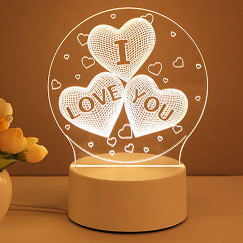 3D Acrylic USB LED Night Light with customizable neon designs for home decor
