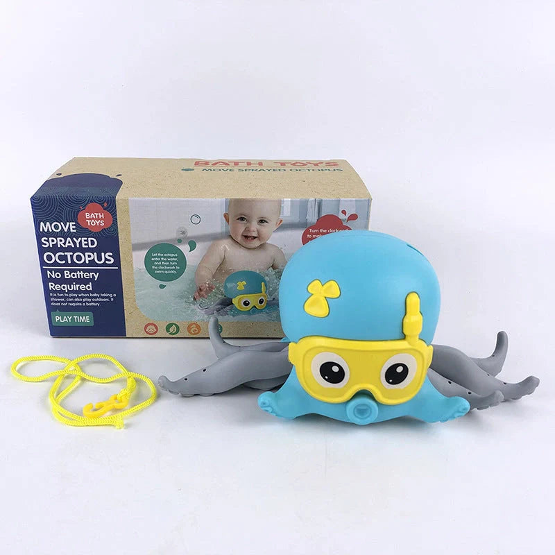 Floating octopus toy in purple and blue, designed for bath and beach play
