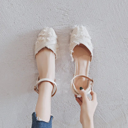 Women's suede flats with ankle strap and 3cm low heel in multiple colour options