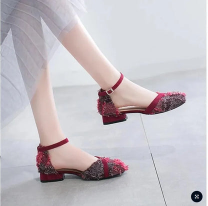 Women's suede flats with ankle strap and 3cm low heel in multiple colour options