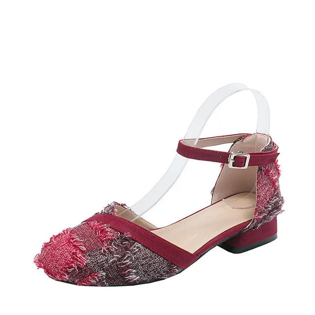 Women's suede flats with ankle strap and 3cm low heel in multiple colour options