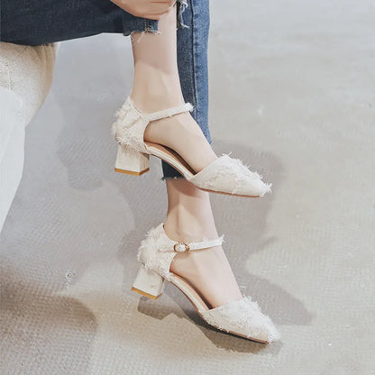 Women's suede flats with ankle strap and 3cm low heel in multiple colour options