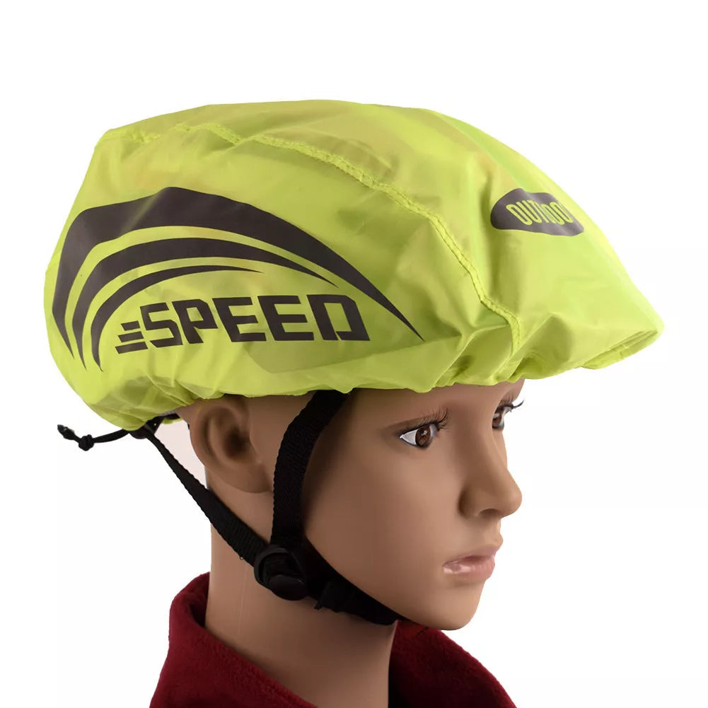 Fluorescent green waterproof cycling helmet cover with reflective safety features