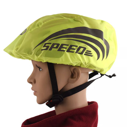 Fluorescent green waterproof cycling helmet cover with reflective safety features
