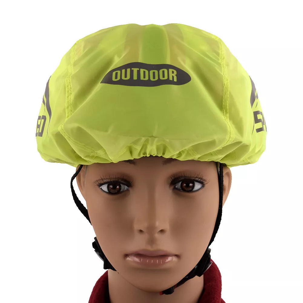 Fluorescent green waterproof cycling helmet cover with reflective safety features