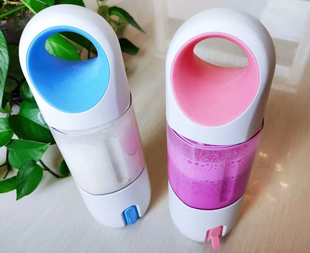 Red electric lemon juicer with round feeding port and manual operation mechanism