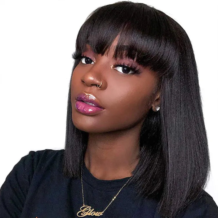 Unice Hair black human hair wig showing 10-inch length and adjustable headgear construction details