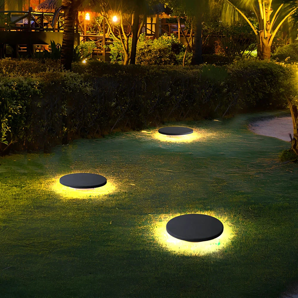 Grey stone-shaped LED garden lamp, 300mm diameter, solar and plug-in models for outdoor pathway lighting