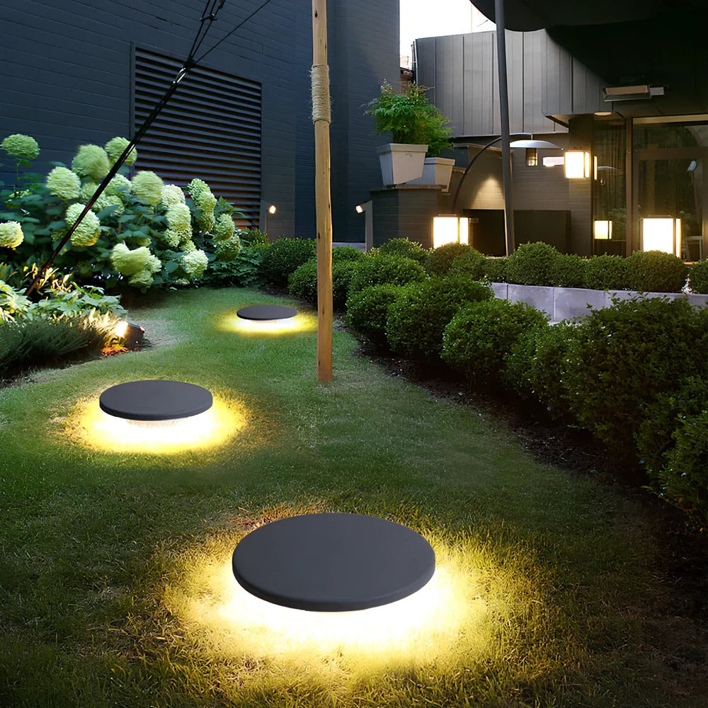 Grey stone-shaped LED garden lamp, 300mm diameter, solar and plug-in models for outdoor pathway lighting