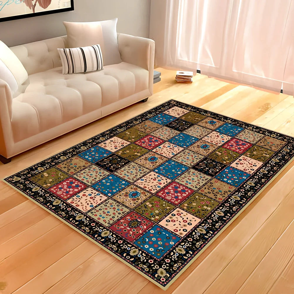 Rectangular soft rug in grey style, 140x200 cm size for living room floor covering with vacuum cleaning compatibility