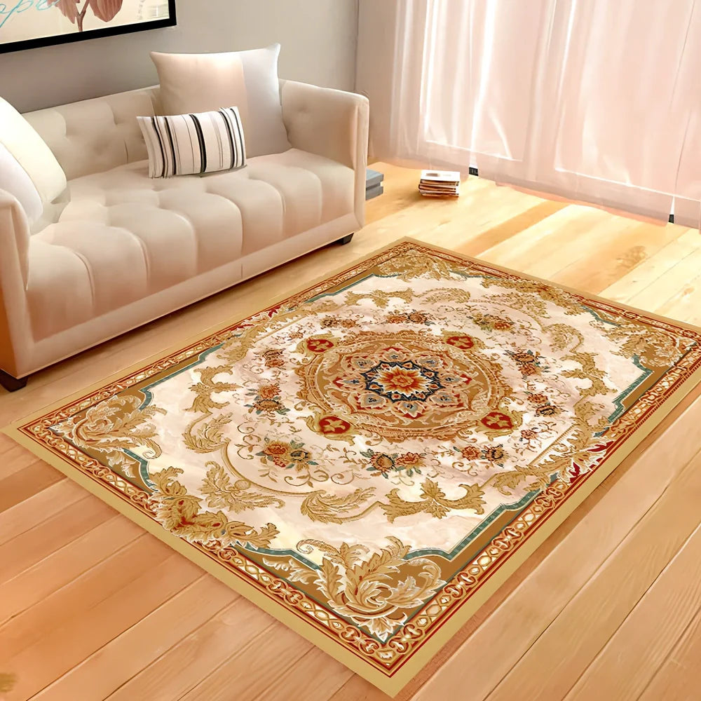 Rectangular soft rug in grey style, 140x200 cm size for living room floor covering with vacuum cleaning compatibility