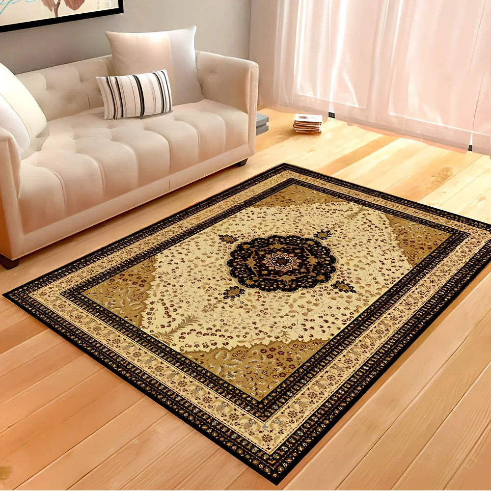Rectangular soft rug in grey style, 140x200 cm size for living room floor covering with vacuum cleaning compatibility