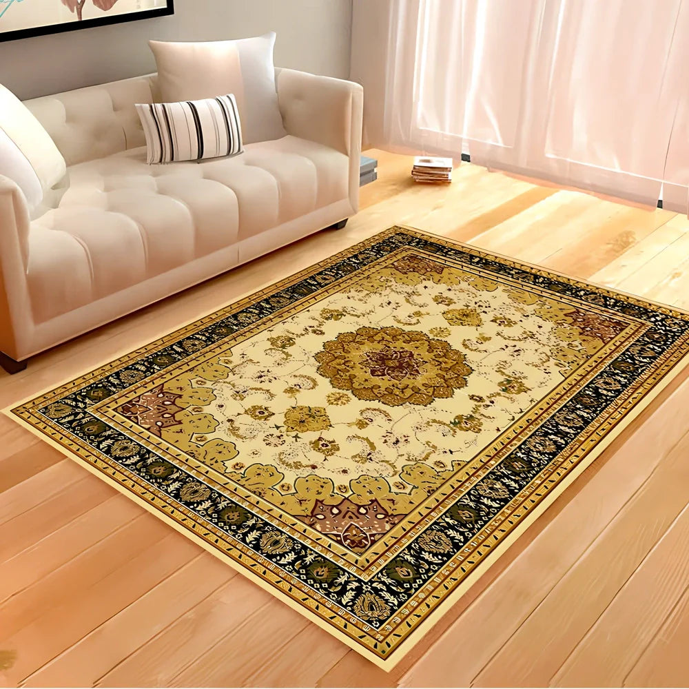Rectangular soft rug in grey style, 140x200 cm size for living room floor covering with vacuum cleaning compatibility