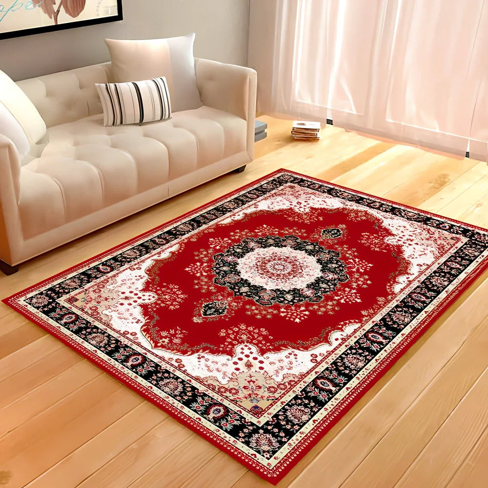 Rectangular soft rug in grey style, 140x200 cm size for living room floor covering with vacuum cleaning compatibility
