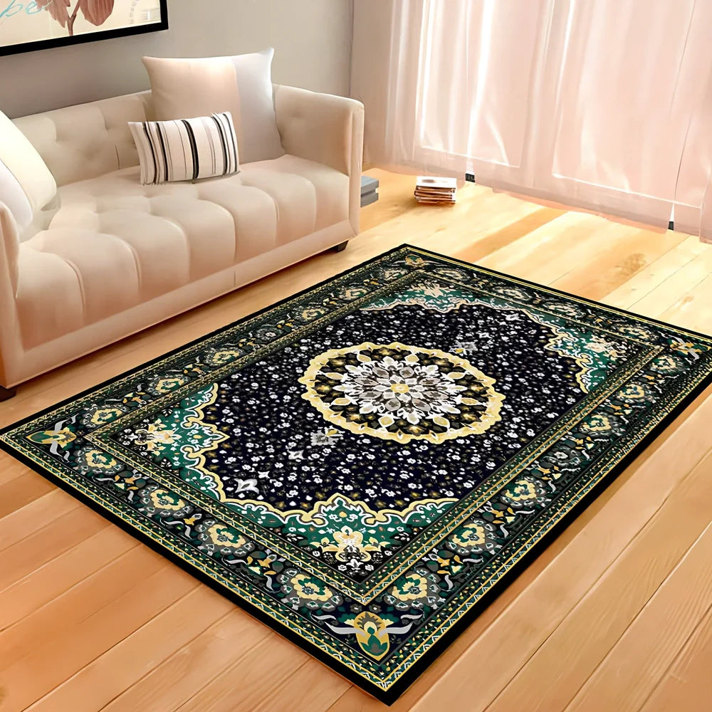 Rectangular soft rug in grey style, 140x200 cm size for living room floor covering with vacuum cleaning compatibility