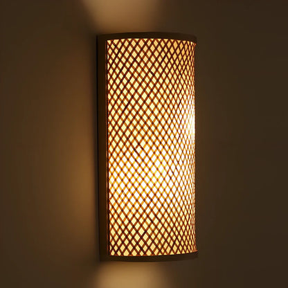 Bamboo wood wall lamp with iron shade, 24x40cm dimensions, E14 socket for leisure venue lighting