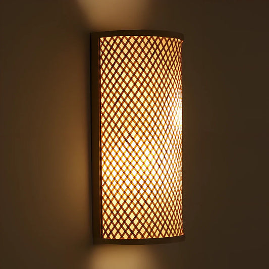 Bamboo wood wall lamp with iron shade, 24x40cm dimensions, E14 socket for leisure venue lighting