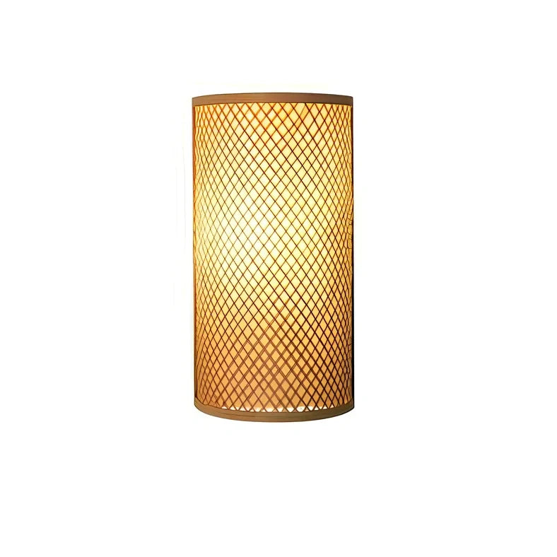 Bamboo wood wall lamp with iron shade, 24x40cm dimensions, E14 socket for leisure venue lighting