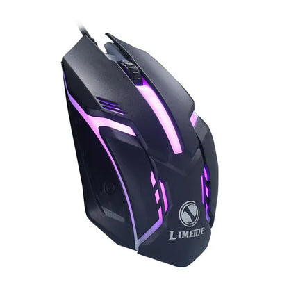 Wired computer mouse with luminous glow in black or white, showing USB cable and three buttons