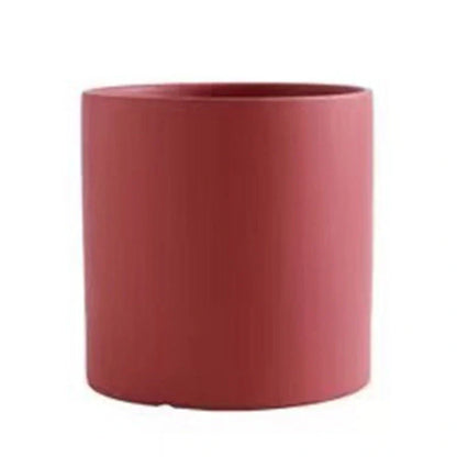 Nordic style cylindrical ceramic flowerpot with drainage hole for plants