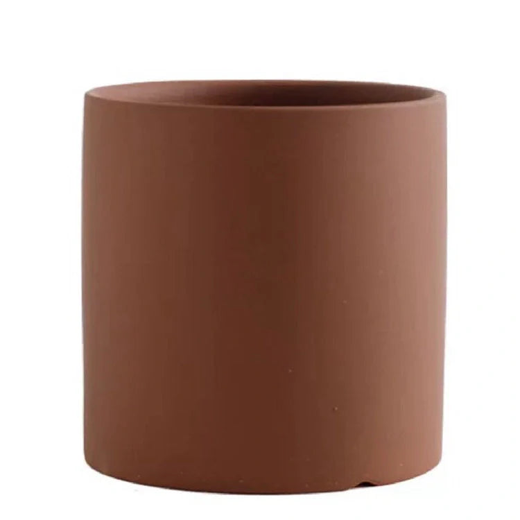Nordic style cylindrical ceramic flowerpot with drainage hole for plants