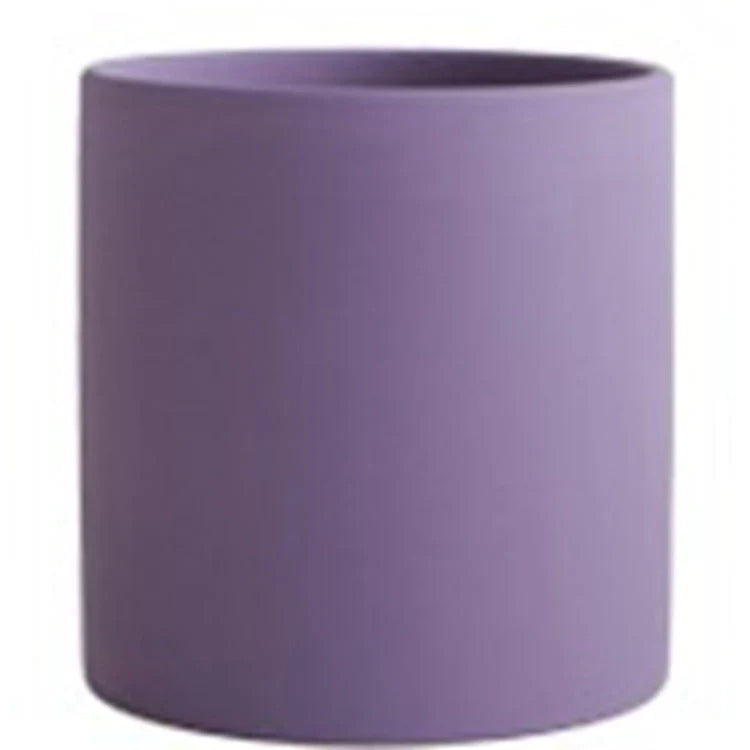 Nordic style cylindrical ceramic flowerpot with drainage hole for plants