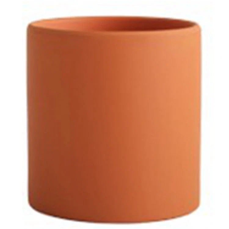 Nordic style cylindrical ceramic flowerpot with drainage hole for plants
