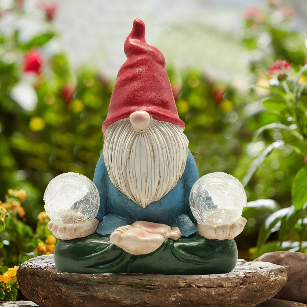 Solar LED resin dwarf doll outdoor garden decoration statue with automatic lighting