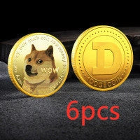 Gold-plated Dogecoin commemorative coin featuring the cute Dogecoin dog design, perfect for collectors and crypto enthusiasts.