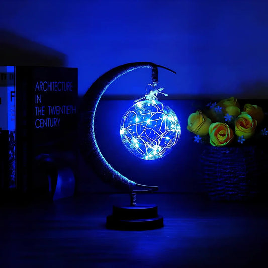 Star-shaped wrought iron LED decorative light with copper wire detailing and glass shell, measuring 280mm by 140mm by 130mm