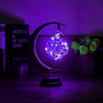 Star-shaped wrought iron LED decorative light with copper wire detailing and glass shell, measuring 280mm by 140mm by 130mm