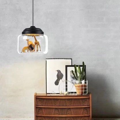 Modern glass chandelier with adjustable height for children's bedroom lighting in black or white