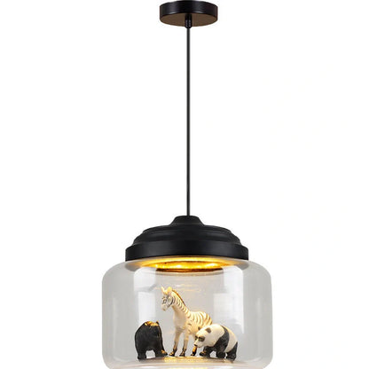 Modern glass chandelier with adjustable height for children's bedroom lighting in black or white