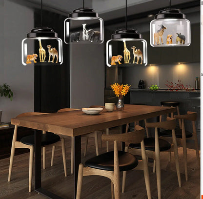 Modern glass chandelier with adjustable height for children's bedroom lighting in black or white