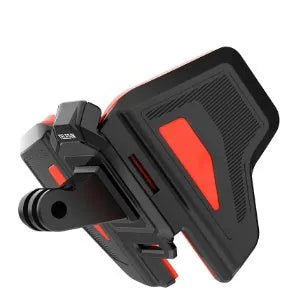 Black motorcycle helmet mount with silicone strap and stainless steel buckle for action cameras