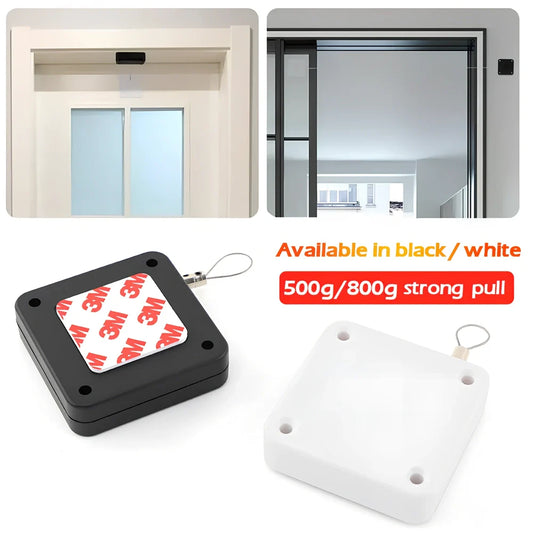 Drawstring type automatic door closer with hydraulic buffer mechanism in black or white