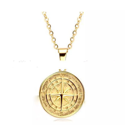 Stainless steel compass pendant and cross necklace with 53cm chain