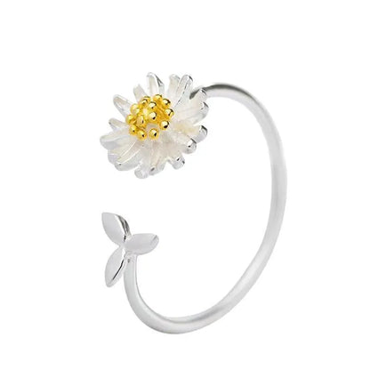 CIAXY 925 sterling silver adjustable flower ring for women with silver sunflower design