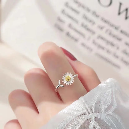 CIAXY 925 sterling silver adjustable flower ring for women with silver sunflower design