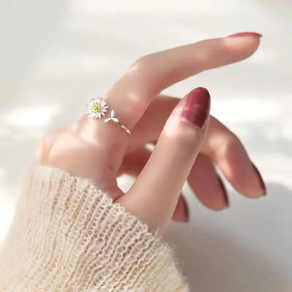 CIAXY 925 sterling silver adjustable flower ring for women with silver sunflower design